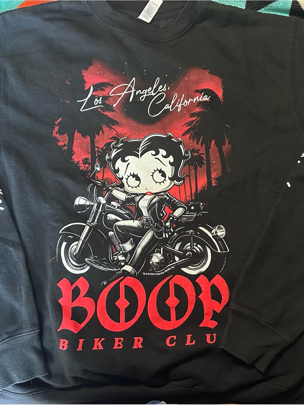 Betty Boop Black Sweatshirt with Red Graphic Biker Design